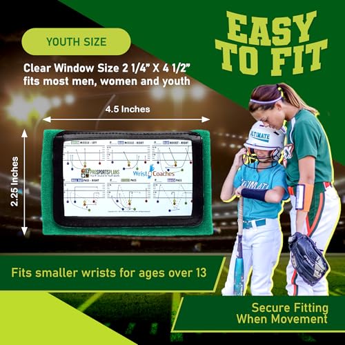 Football Play Wristbands - Youth Quarterback Gear - Wristband Playbook for Football and Softball Signs - color: Green