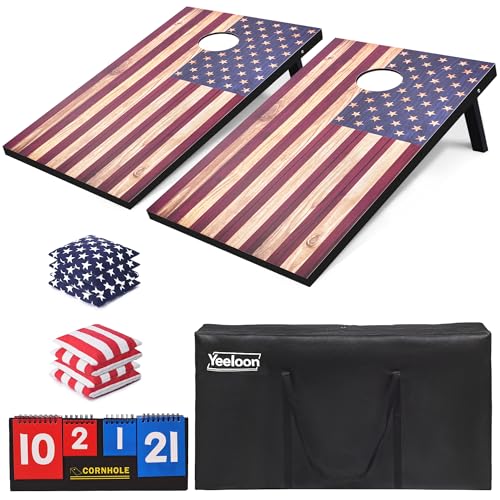 Cornhole Set, Regulation/Tailgate Size Cornhole Boards with 8 Bean Bags and Carrying Case, 4x2/3x2 Corn Hole Outdoor Game Toss Board for Adults Outside Activities - color: 3'x2' America Flag