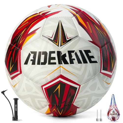 Soccer Ball Size 5 for All Age Recreational or Professional Outdoor Practice, PU Official Size&Weight, Size 5 Soccer Ball for Boys Youth Adults College Team, Ideal Gifts with Pump and Carry Net - color: Red