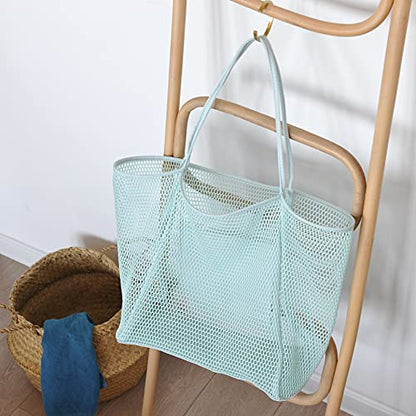 HOXIS Mesh Beach Tote Womens Shoulder Handbag - color: Ice Blue