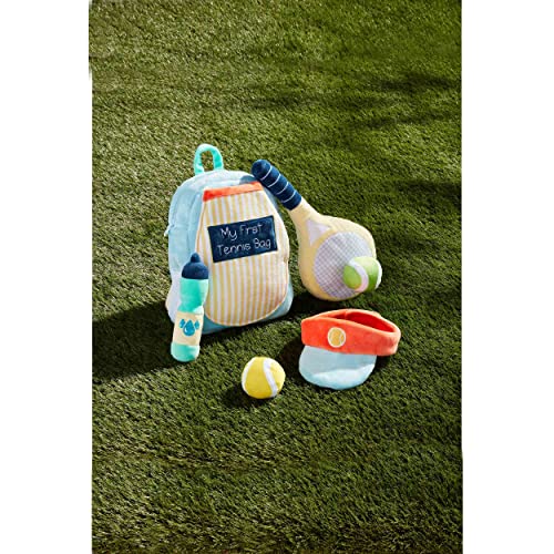 Mud Pie My First Tennis Bag Plush Set, Toddler Tennis Toy with Racket, Balls, Water Bottle and Visor, 18M+