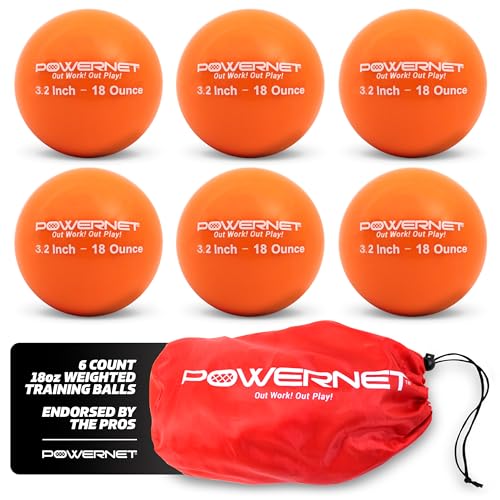 PowerNet 3.2" 6 Pack Weighted Training Balls for Hitting Batting, Build Strength & Muscle, Improve Technique, Training Equipment for Throwing, 12 to 20 oz Softball Size Weighted Balls - color: 18 Oz - Orange