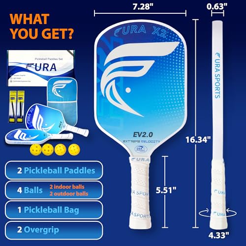 Pickleball Paddle Set of 2 – USAPA Approved Lightweight Graphite Pickleball Rackets with 16mm Honeycomb Core & MaxGrit Spin Surface for Superior Spin & Control – Includes Bag, Balls & Grips