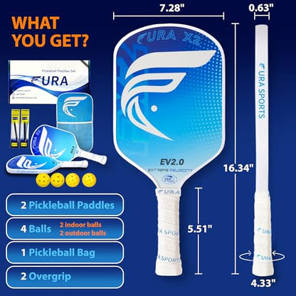 Pickleball Paddle Set of 2 – USAPA Approved Lightweight Graphite Pickleball Rackets with 16mm Honeycomb Core & MaxGrit Spin Surface for Superior Spin & Control – Includes Bag, Balls & Grips