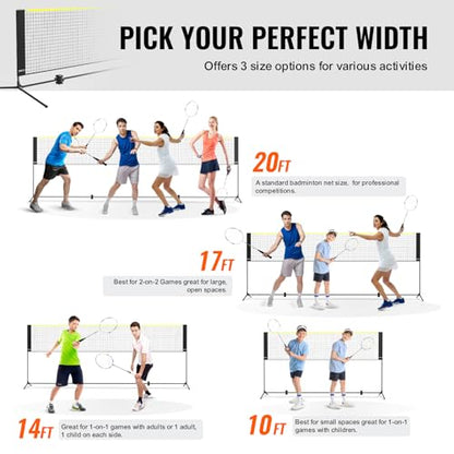 VEVOR Badminton Net, Height Adjustable Volleyball Net, Wide Foldable Pickleball Net, Portable Easy Setup Tennis Net Set with Poles, Stand and Carry Bag, for Kids Backyard Game Indoor Outdoor Use - size: 10ft