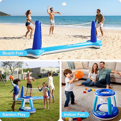 JOYIN Inflatable Volleyball Net & Basketball Hoops Pool Float Set; Balls Included for Kids/Adults, Summing Pool Game, Floating, Summer Floaties, Volleyball Court |Basketball,L-Dark Blue - color: Dark Blue, size: Large