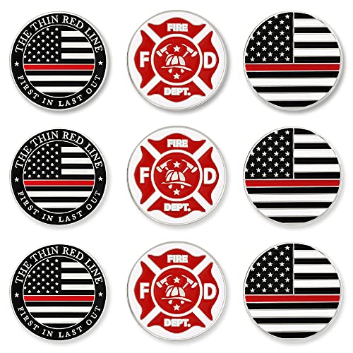 PinMart’s Mix Bundle Pack of 9 Golf Ball Markers - Golf Accessories for Men and Women – United States Eagle and American Flag Magnetic Ball Markers Set of 9 - color: Thin Red Line