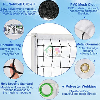 Volleyball Net Portable, Heavy Duty Volleyball Nets for Backyard, Professional Volleyball Net Replacement Net, Volleyball Replacement Net for Outdoor Grassland Stadium Pool Schoolyard Beach, 32X3FT