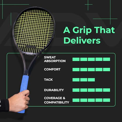 ADV Dry Tennis Overgrip Tape - 3, 6, 12, 30, 60 Pack - FeltTac Tennis Racket Grip Tape - Ultra Absorbent Tennis Grip Tape - Comfort Tennis Racket Grips - Tennis Grips Overgrip - color: 12-Pack Blue