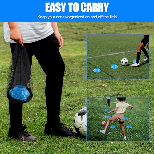 XIHIRCD 25pcs Soccer Cones for Sports Training, Mini Football Cones & Mesh Bag Flexible Agility Cones Premium Training Cones for Basketball Football Running Drills Sports Games Skating Kids