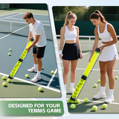 Tennis Ball & Pickleball Picker Holds 14 Balls, Ball Pickup Tube with Shoulder Strap, Lightweight Easy Pickup Portable Ball Holder, Pickleball & Tennis Ball Hopper - color: Yellow