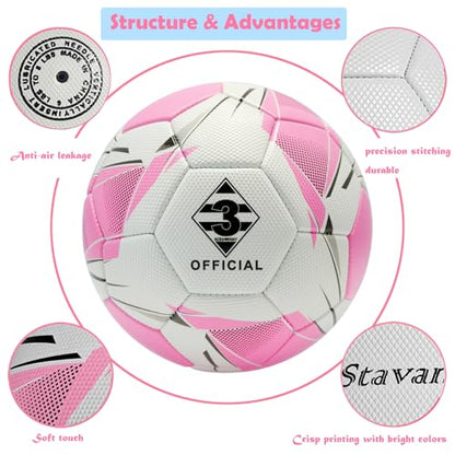 Soccer Ball Size 3/4/5 with Pump & Needle, Sofu PU Soccer Ball Kit for Indoor Outdoor Practicing Training Playing Game Gift Boys Girls Teen Play (Official Size 3)