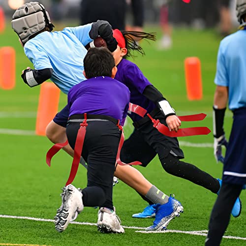 Hungdao 10/12 Players Flag Football Belts and Flags Adjustable Football Belts for Kids Teens Adults Team Training Sport Event - color: Red