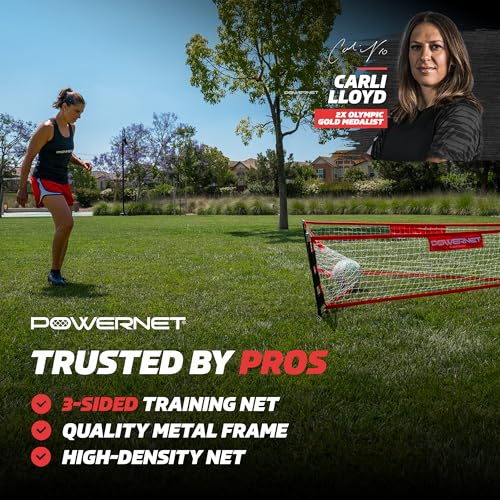 PowerNet Triple Threat Rebounder, Portable 3-Sided Futsal & Soccer Net, 80" L x 21" H Per Side, Training Equipment Rebound Net for Improving Soccer Ball Passing