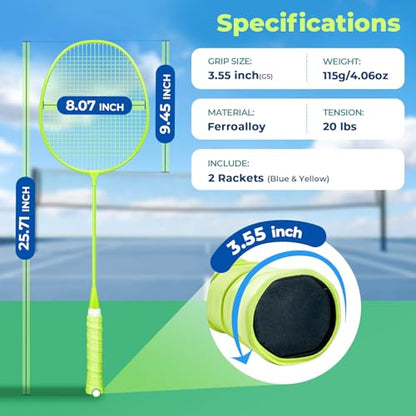 AboveGenius Badminton Rackets Set of 2, Lightweight Badminton Set for Outdoor Backyard Games, Portable Racquet for Family Beginners Adults and Teens