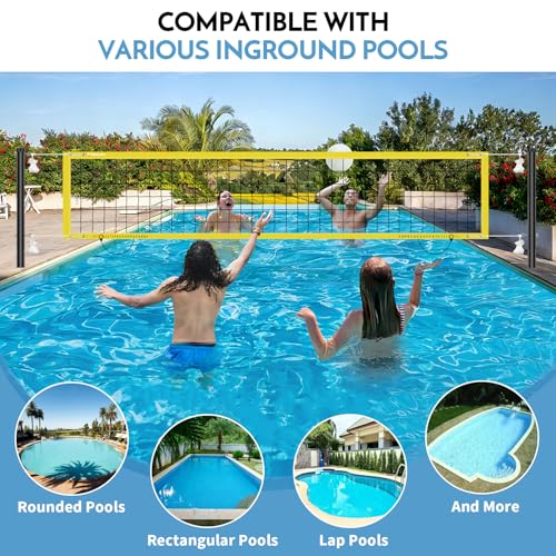 Inground Pool Volleyball Net Set with Max 26 FT Adjustable Length, 3 Heights Adjustable Outdoor Volleyball Set for Pool with 2 Volleyballs and Carry Bag - color: Yellow