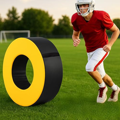 Tackle Wheel and Round Cushion Pad – Durable PU Leather Tackle Dummy with High-Density Foam & Side Strap for Football Youth, Adult Training, Agility & Contact Practice