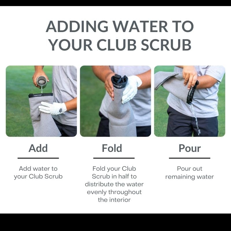 Club Scrub Towel Pro, Golf Club and Ball Cleaning Pouch with Attached Towel, Waterproof Exterior, Clean Face Technology Liner, Machine Washable, Cleans Club Grooves, Waffle-Weave Microfiber (Gray) - color: Gray