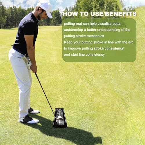 Silipull Golf Putting Mats Practice Indoor 30 x 8.27 Inch Golf Putting Practice Training Aid Alignment Track Green Mat Exercise Putter Training Supplies - color: Black