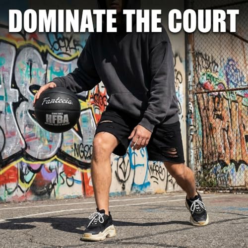 Rubber Basketball Size 7, Indoor Outdoor Basketball for Men Women Adult, High Bounce Training Basketball for Competitions and Recreational Play
