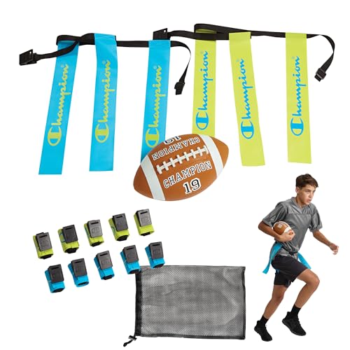 Champion Red Zone Flag Football Set: Adjustable Belts, Flags & Ball for Kids/Adults. Perfect for Backyard & Team Play!