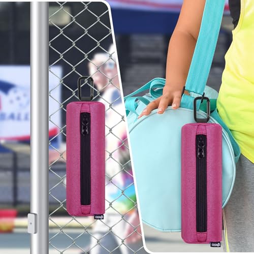 Cosmos Pickleball Ball Holder, Portable Carrying Storage Bag with Hook, Travel Accessory Pouch Holds 3 Pickleball Balls - color: Hot Pink