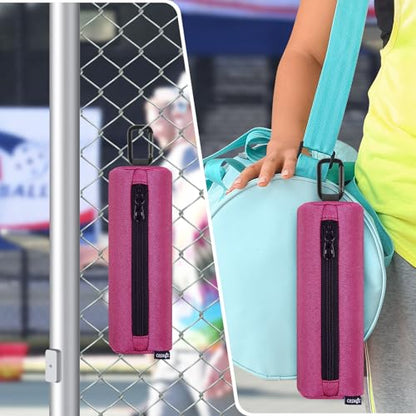 Cosmos Pickleball Ball Holder, Portable Carrying Storage Bag with Hook, Travel Accessory Pouch Holds 3 Pickleball Balls - color: Hot Pink