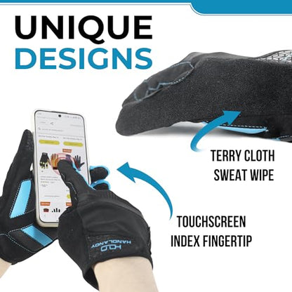 HANDLANDY Baseball Batting Gloves for Adult Youth, Grip Breathable Softball Batting Gloves Fit Men Kids Boys Girls - color: Black-Blue, size: Adult X-Large