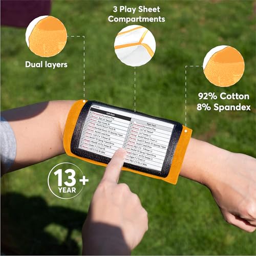 Football Play Wristbands | Sports Playbook Band | Youth Quarterback Gear | Wristband Playbook | Softball Wristbands for Signs - color: Orange