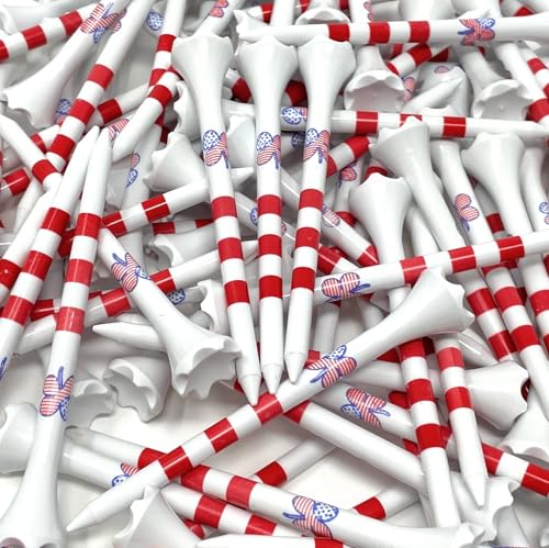 NorthPointe Four Leaf Clover/Shamrock 3 ¼” Plastic Golf Tees - 100 Tees in Bulk - color: Stars & Stripes Four Leaf Clover