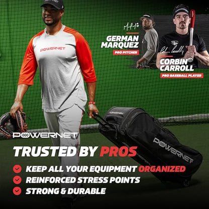 PowerNet Optimus Catcher's Bag, Rolling Equipment Bag Holds All Baseball & Softball Gear, 7 Internal Bat Sleeves, Cleat Compartment, Personalization Panel & Hooks - style: Optimus Catcher's Gear Bag