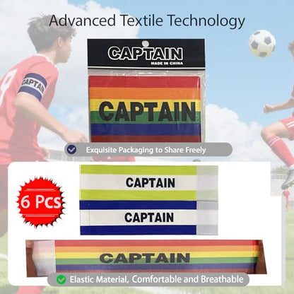 6 Pack Soccer Captain Armband,Nylon Elastic Protective Arm Badge for Youth and Adult Soccer Basketball or Volleyball Team Training