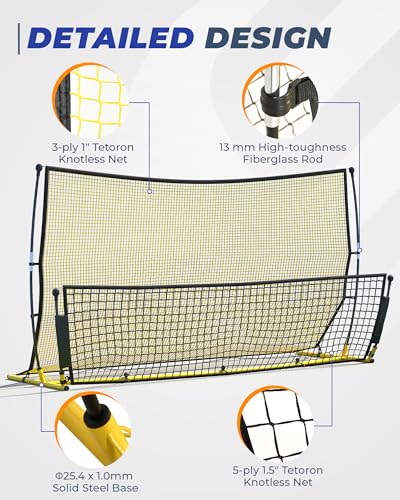 Soccer Rebounder Net, 2 in 1 Soccer Bounce Back Net, Rebound Net Practice for Team Volley Passing Solo Training, Football Trainer with Carry Bag, 4 Stakes