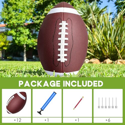 jiaonun Youth Size 6/Official Size 9 Footballs Bulk, Inflatable with Pump for Youth, Junior, Adult, College, High School, Regulation Size Football, American Football, Composite Leather Football - size: size 9, 12pack