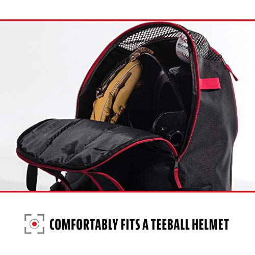 Franklin Sports Kids MLB Baseball Batpack Bag - Youth Baseball, Softball + Teeball Backpack - Sports Equipment Bag for Kids + Toddlers - Holds (2) Teeball + Baseball Bats + Includes Fence Hook - color: Black/Red