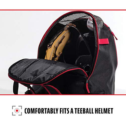 Franklin Sports Kids MLB Baseball Batpack Bag - Youth Baseball, Softball + Teeball Backpack - Sports Equipment Bag for Kids + Toddlers - Holds (2) Teeball + Baseball Bats + Includes Fence Hook - color: Black/Red