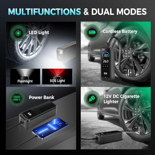 Tire Inflator Portable Air Compressor,160PSI Air Pump for Car Tires Motorcycle,Auto Bike Balloon Pump Electric Bicycle Ball Pumping Blower Machine Pressure Gauge for Camping Basketball Soccer
