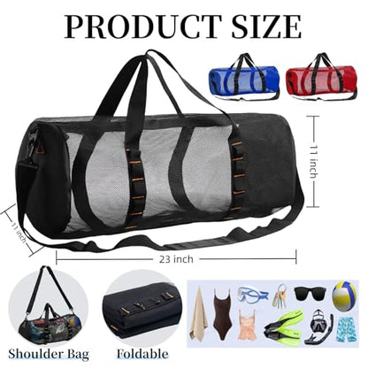 KOKKOYA Diving Scuba Surfing Snorkeling Dive Mesh Beach Bag Duffle Bags with Zipper and Adjustable Shoulder Strap 43L and 113L Options for Travel Fitness Camping Swim Gym Gears Balls