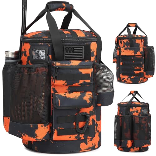 Baseball Bucket Bag Baseball Coaching Accessories Organizer Tactical Style Softball Bucket Bag with Anti-Slip Bottom, Multiple Pockets for Bat, Gloves, Scoreboards - color: Mars CM