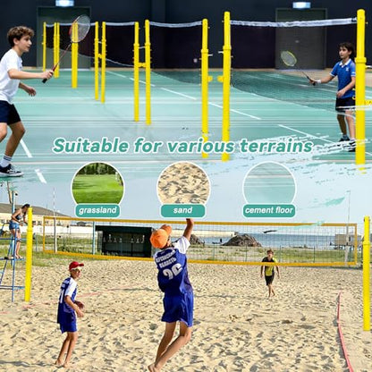 Volleyball Poles for Backyard,Adjustable Volleyball & Badminton Net Pole Set with Ground Inserted Steel Base,Professional Badminton Net Pole with Adjustable Height for Indoor Gym Outdoor Park School