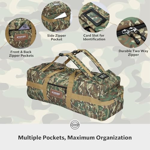 STOVER 45/80/100L Rolling Duffel Bag with Wheels, X-Large Durable Travel Duffle + Toiletry Bag, Heavy Duty, Packable with Shoulder Straps- Use as Luggage or Backpack (Camouflage) - color: Camouflage