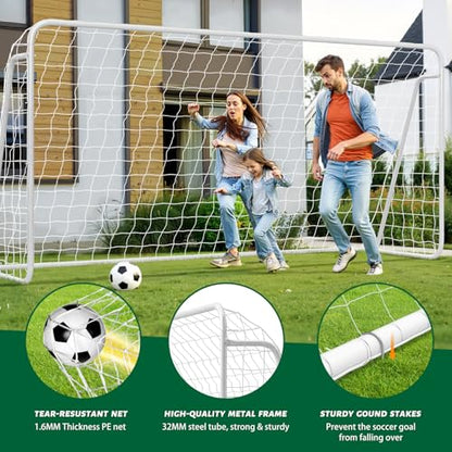 NAIZEA Soccer Goals - 24x8/21x7/18x7/12x6/16x7/10x6/8x6/6x4FT Soccer Goals for Backyard Training- Portable Metal Soccer Net for Youth & Adults - Heavy Duty Steel for Indoor Outdoor Games & Practice - size: 12ft x 6ft, style: Starter-White/Steel