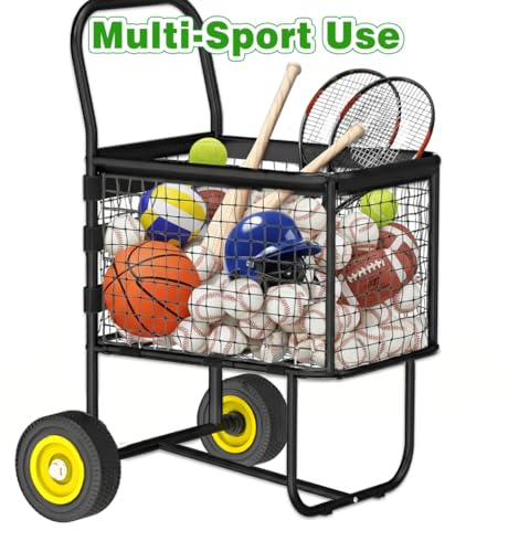 Baseball Cart with Wheels, Holds 300+ Baseballs or 150 Softballs, Heavy-Duty with Steel Frame Baseball & Softball Cart, Portable Ball Cart Storage for Field & Training