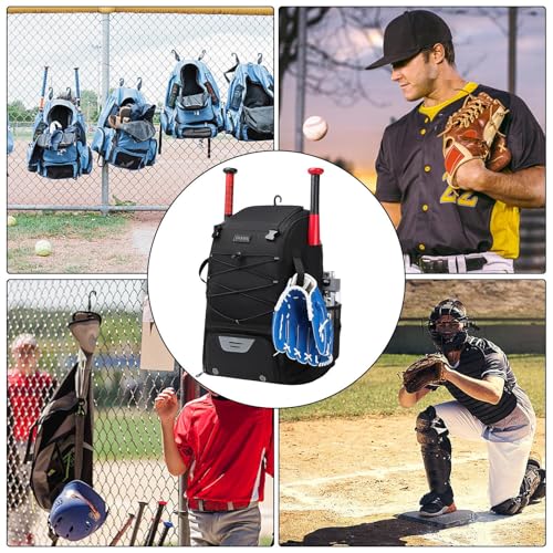 Baseball Bag - Baseball Backpack with Fence Hook, Youth Bat Holder | Softball Bag with Compartments for Batting Helmet, Tee Ball Glove, Boys and Adult Baseball Field Gear