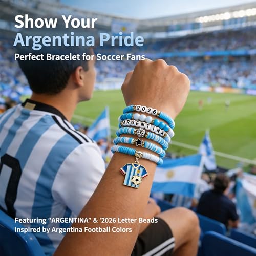 OHOME Soccer Party Favors - 6 Pack Argentina Soccer Bracelets | Soccer Mom Essentials - 2026 World Game Cup Merchandise Accessories Outfits for Women Men - Soccer Gifts for Fans Players Coaches Team - style: Argentina soccer