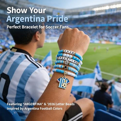 OHOME Soccer Party Favors - 6 Pack Argentina Soccer Bracelets | Soccer Mom Essentials - 2026 World Game Cup Merchandise Accessories Outfits for Women Men - Soccer Gifts for Fans Players Coaches Team - style: Argentina soccer