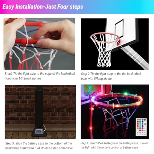 LED Basketball Hoop Light, RGB Remote Control Basketball Rim Lights Accessories, Waterproof Super Bright LED Light to Play Outdoor at Night Training for Outdoor Gifts