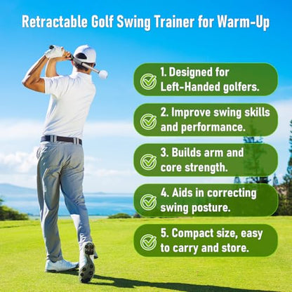 Retractable Golf Swing Training Aid - Portable Grip Trainer with Click Feedback for Right Handed Golfers, Portable Swing Tempo Trainer with Arm Band for Indoor & Outdoor Practice