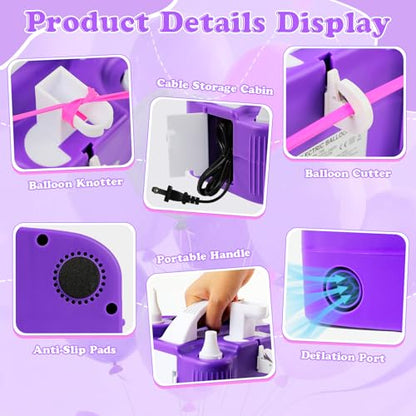 Electric Balloon Pump 4-in-1 Air Pump Portable Electric Balloon Blower Machine Dual Nozzle Quick-Fill 110V AC Inflator Deflator for Balloons Pool Floats Air Mattress Inflatables