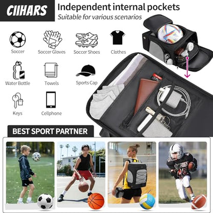 Soccer Bag - Soccer Backpack with Ball Holder,Sport Equipment Bags gifts for soccer stuff Water resistant Includes Separate Cleat Fit Basketball Volleyball Football - color: Grey
